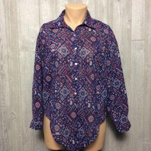 JUST ONE Red & Blue Printed Blouse PLUS SIZE 1X